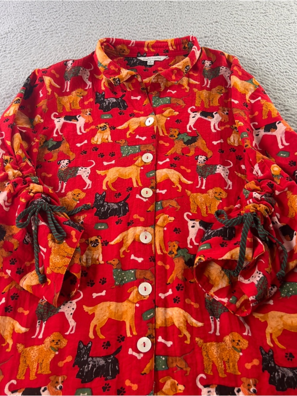 John Mark Top Womens Small Red Dogs All Over Print Wire Collar Button Tunic - Picture 9 of 9